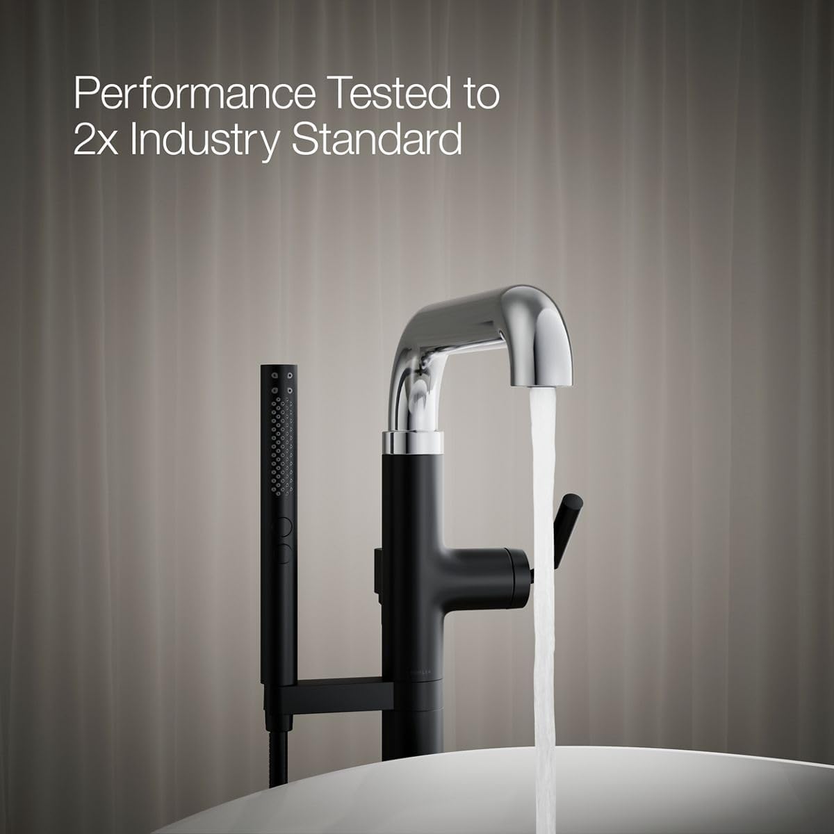Kohler T27424-4-CBL Tone™ Floor-mount bath filler trim with handshower, Polished Chrome with Matte Black