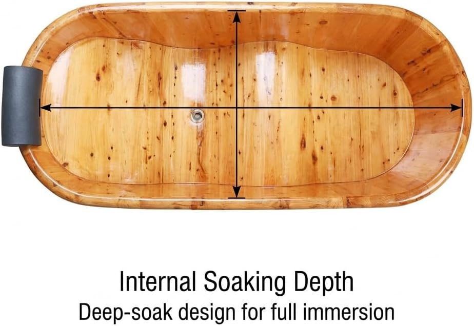 55 In Cedar Wood Bathtub for Adults, Wave-Base Water-Saving Wooden Bath Tub, Eco-Friendly Solid Wood Bath Barrel, Premium Sauna Wood Bath Tub for Home and Commercial Use