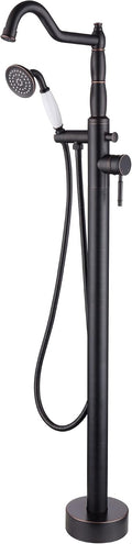 Free Standing Tub Faucet Oil-Rubbed Bronze, Freestanding Bathtub Faucet Tub Filler Classic Brass Stand Alone Clawfoot Tub faucet Soaking Tub Fillers Floor Mount with Rotate Handheld Shower