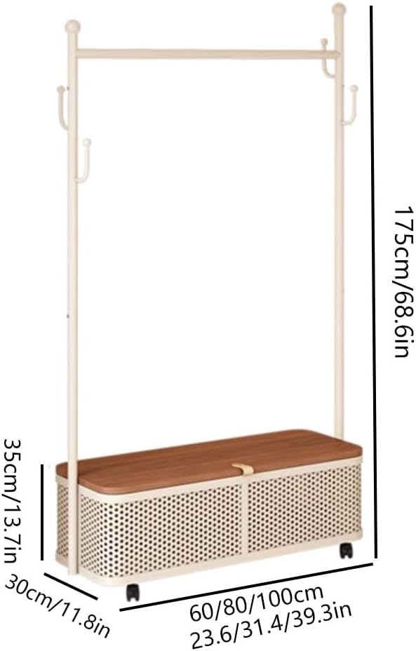 Organizer with Storage Box, Floor-Standing Garment Rack, Shoe Rack, Freestanding Metal Coat Rack Stand for Doorways, Bedrooms, Living Rooms(Natural,80cm)
