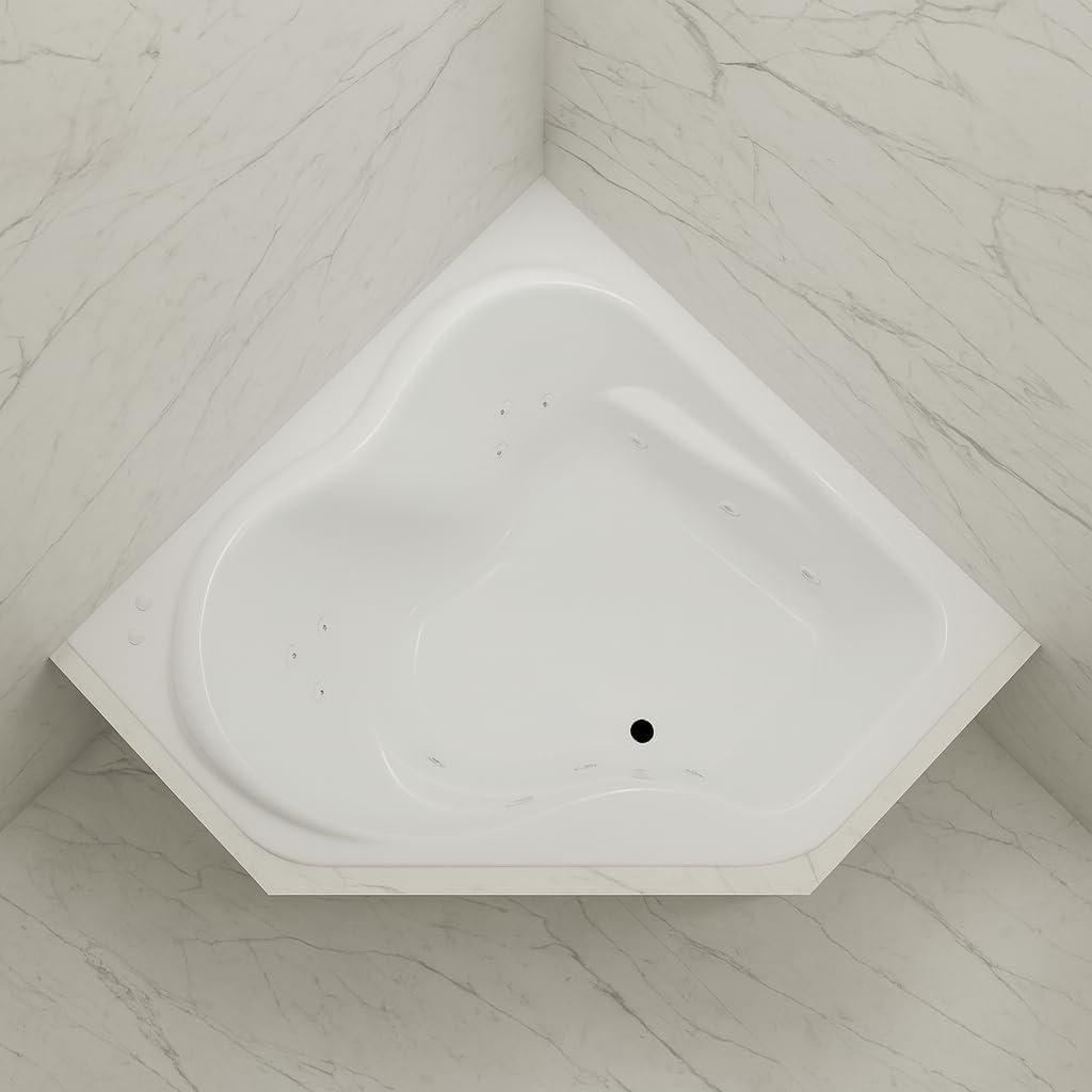 Carver Tubs - CK5959 - Modern Acrylic Whirlpool Tub Water Massage Two Person Bathtub, w/ 12 Jet - White Drop In Curved Triangle Two Person Acrylic Tub - Deep Relaxing Soak - 59'L x 59'W x 20.5'H