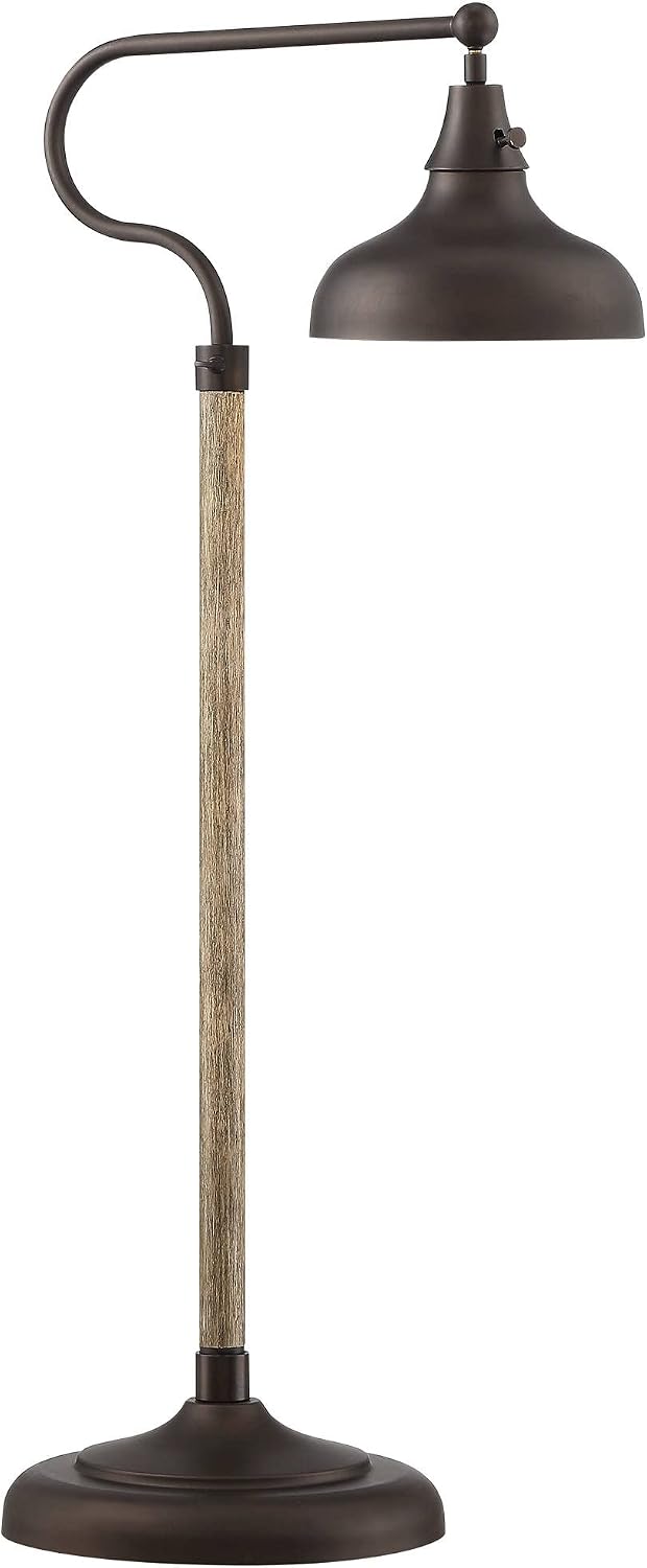 Franklin Iron Works Ferris Industrial Rustic Farmhouse Adjustable Pharmacy Floor Lamp Downbridge 57' Tall Bronze Faux Wood Grain Metal Brown Shade for Cottage Core Living Room Reading House Family