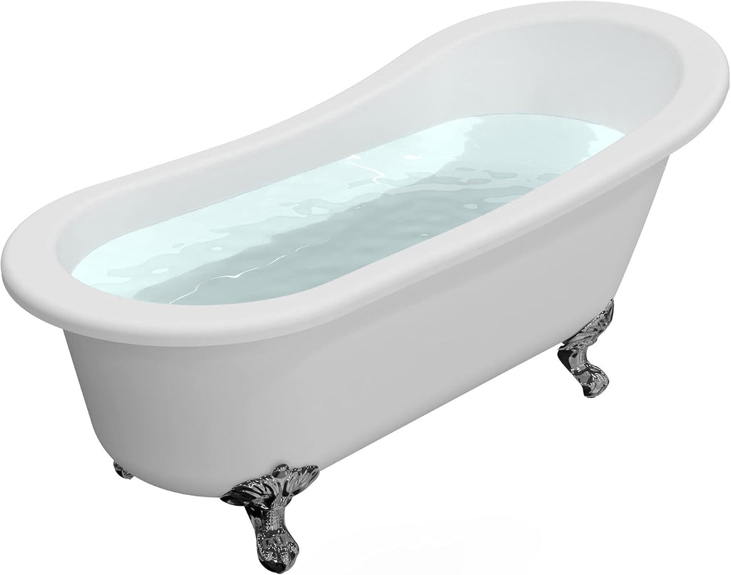 HEATGENE 61 Inches Acrylic Freestanding Bathtub Vintage Bathtub Contemporary Soaking Tub Easy to Install UPC Certified Drain & Overflow Assembly Included