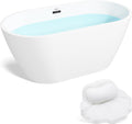 FerdY 55' Bali Acrylic Freestanding Bathtub, Gracefully Shaped Freestanding Soaking Bathtub, cUPC Certified, Toe-Tap Matte Black Drain& Bath Pillow for Bathtub,Thick Tub Pillows Breathable 4D Air Mesh