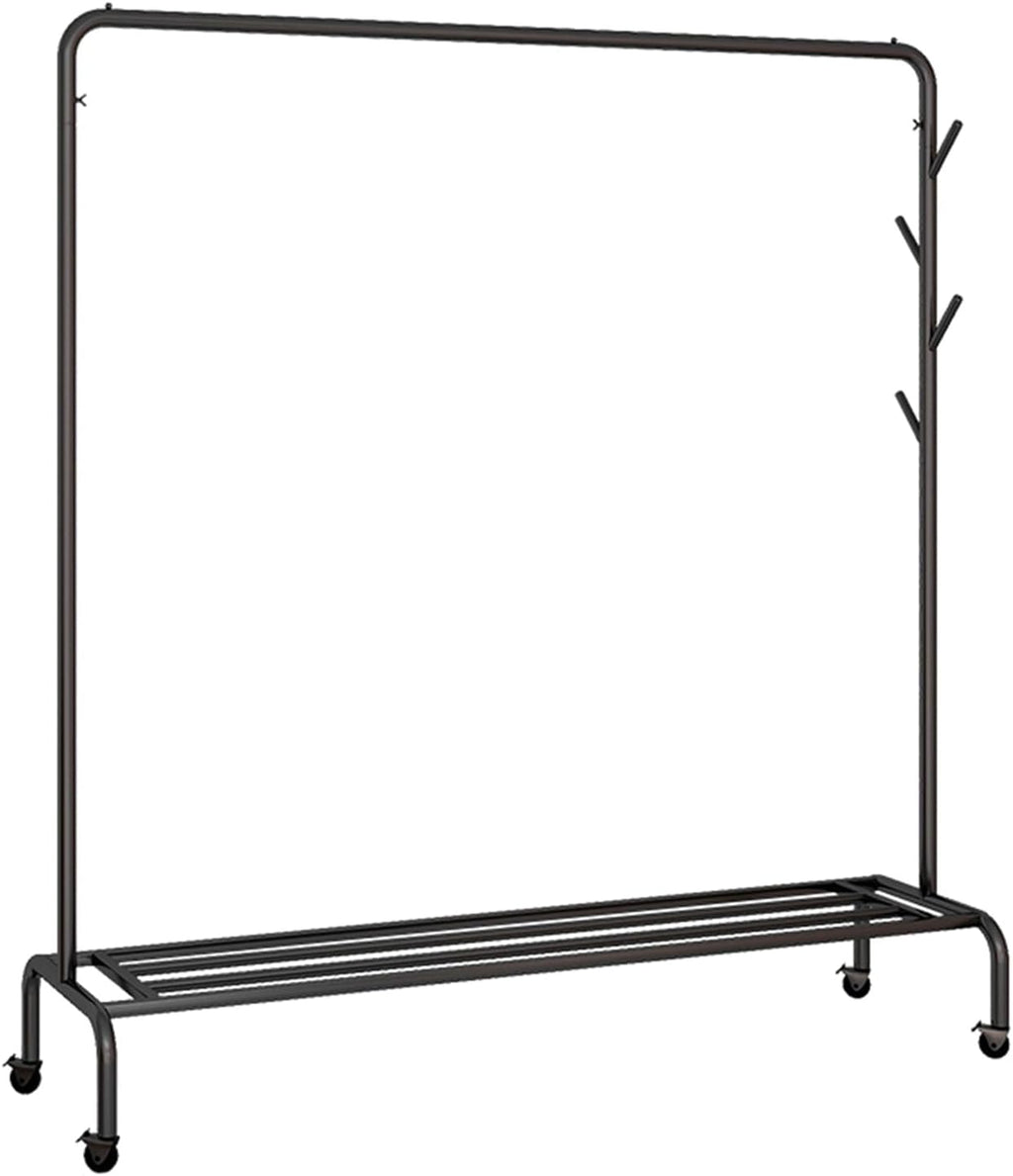 Clothes Rack with Wheels, Rolling Garment Rack with Side Hooks and Storage Shelf, Clothes Organization Rail for Bedroom, Laundry Room, Load Capacity 176lbs (Color : Black, Size : 100x40x160cm)