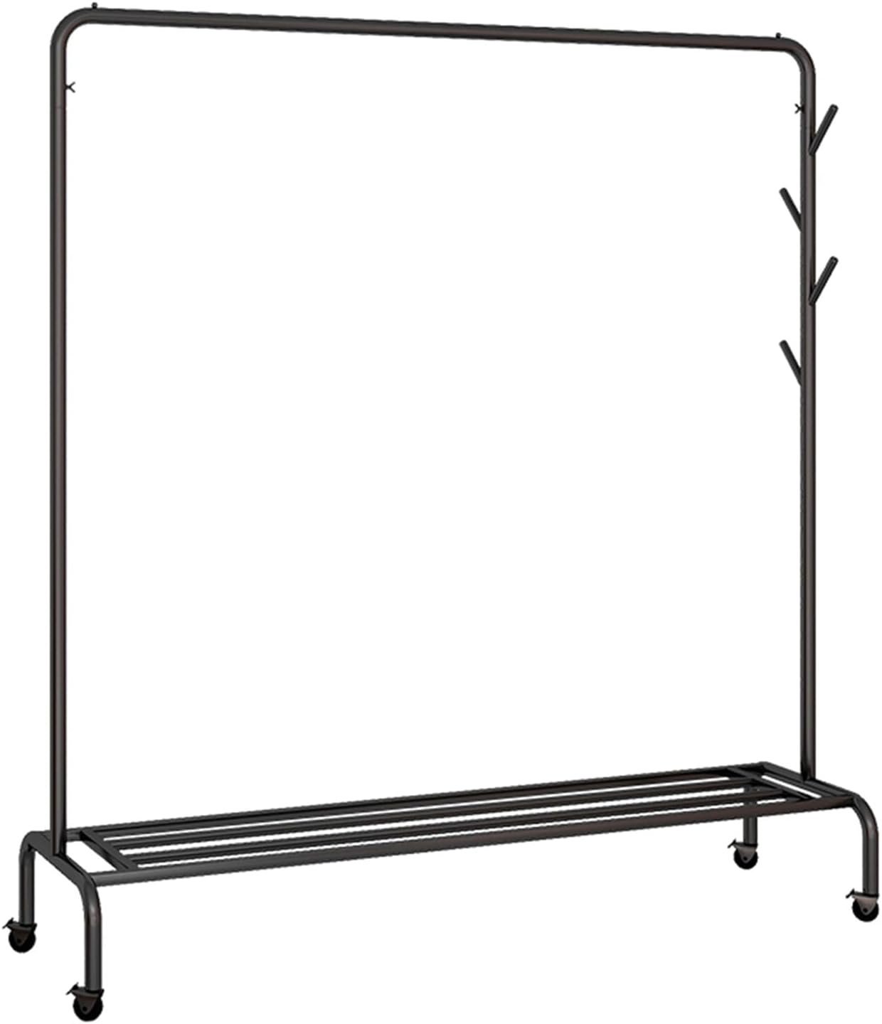 Clothes Rack with Wheels, Rolling Garment Rack with Side Hooks and Storage Shelf, Clothes Organization Rail for Bedroom, Laundry Room, Load Capacity 176lbs (Color : Black, Size : 100x40x160cm)