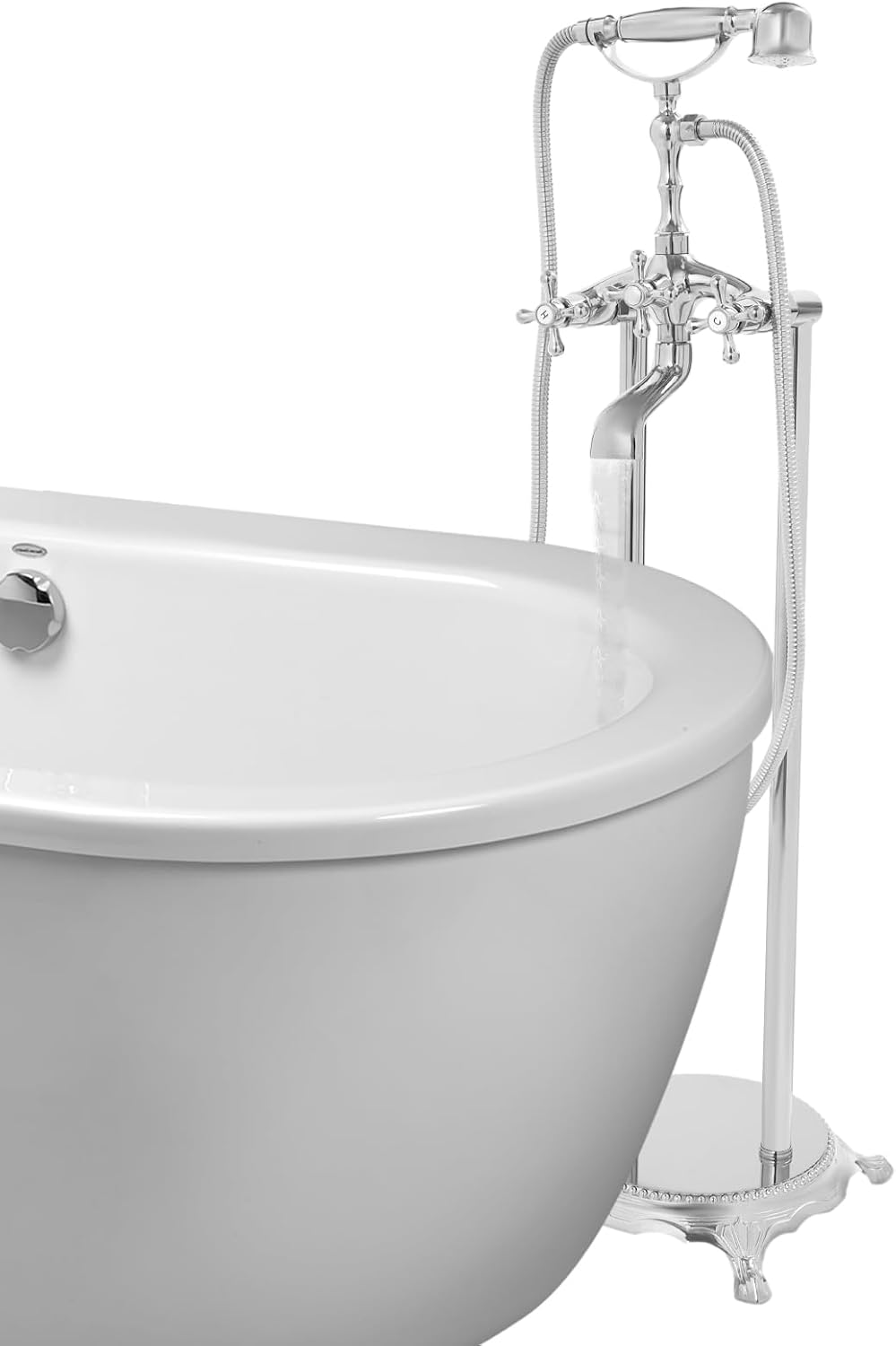 Freestanding Bathtub Faucet, Tub Filler with Handheld Shower, Brushed Nickel, Floor Mount Bathtub Faucet (Silver)