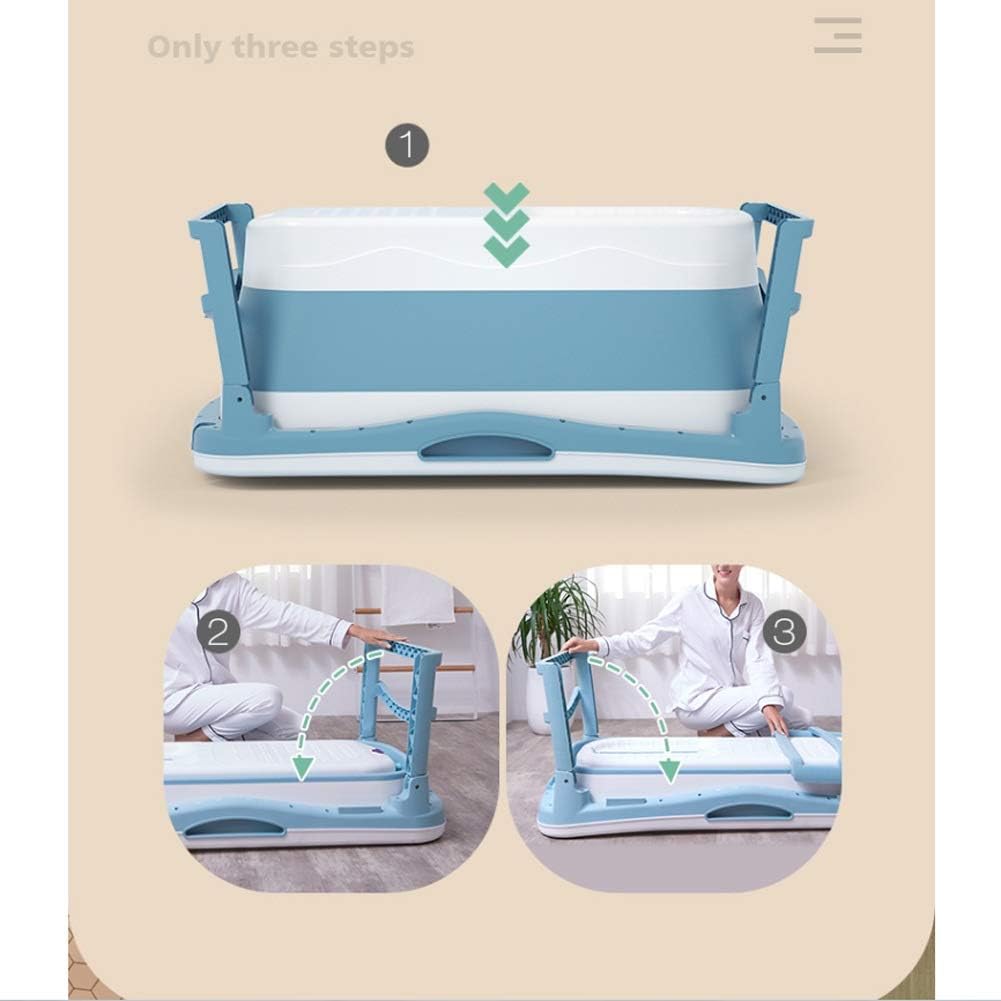 Foldable Bathtub Portable Bathroom Hot Tub for Adults Baby Toddlers, Soaking Tub in Shower Stall SPA Bath Basket，Double Drains, PP and TPE Material, 10kg (Color : Blue, Size : with lid)
