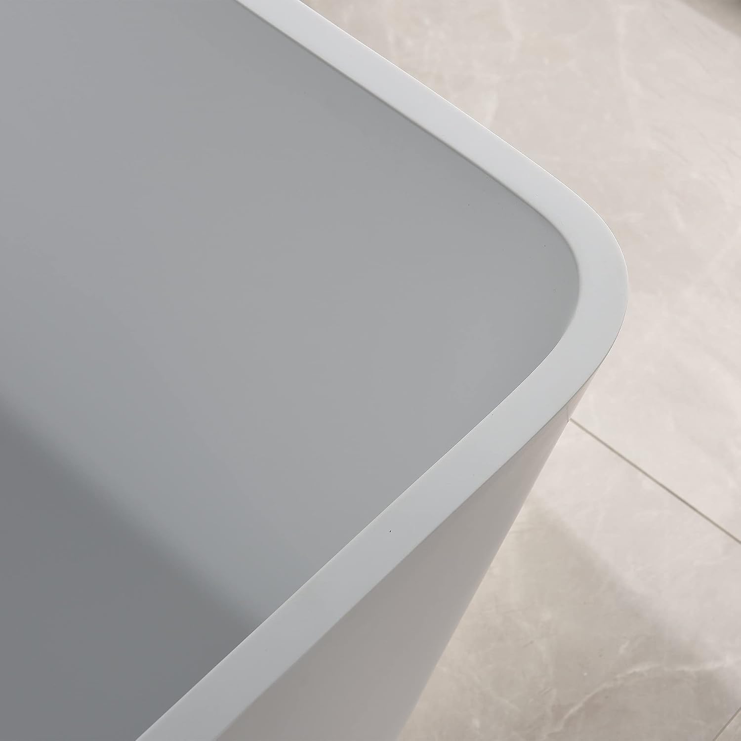 Dowell 60' Luxury Modern Stone Resin Freestanding Bathtub | Matte White Square Shape Solid Surface Soaking Tub with Integrated Slotted Overflow 076 59