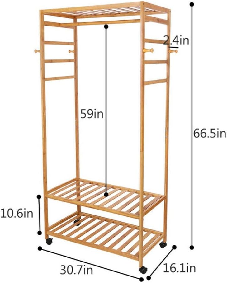 Wooden Storage Rolling Garment Rack Shelves Clothes Rail Bedroom Wardrobe Stand Merry Christmas