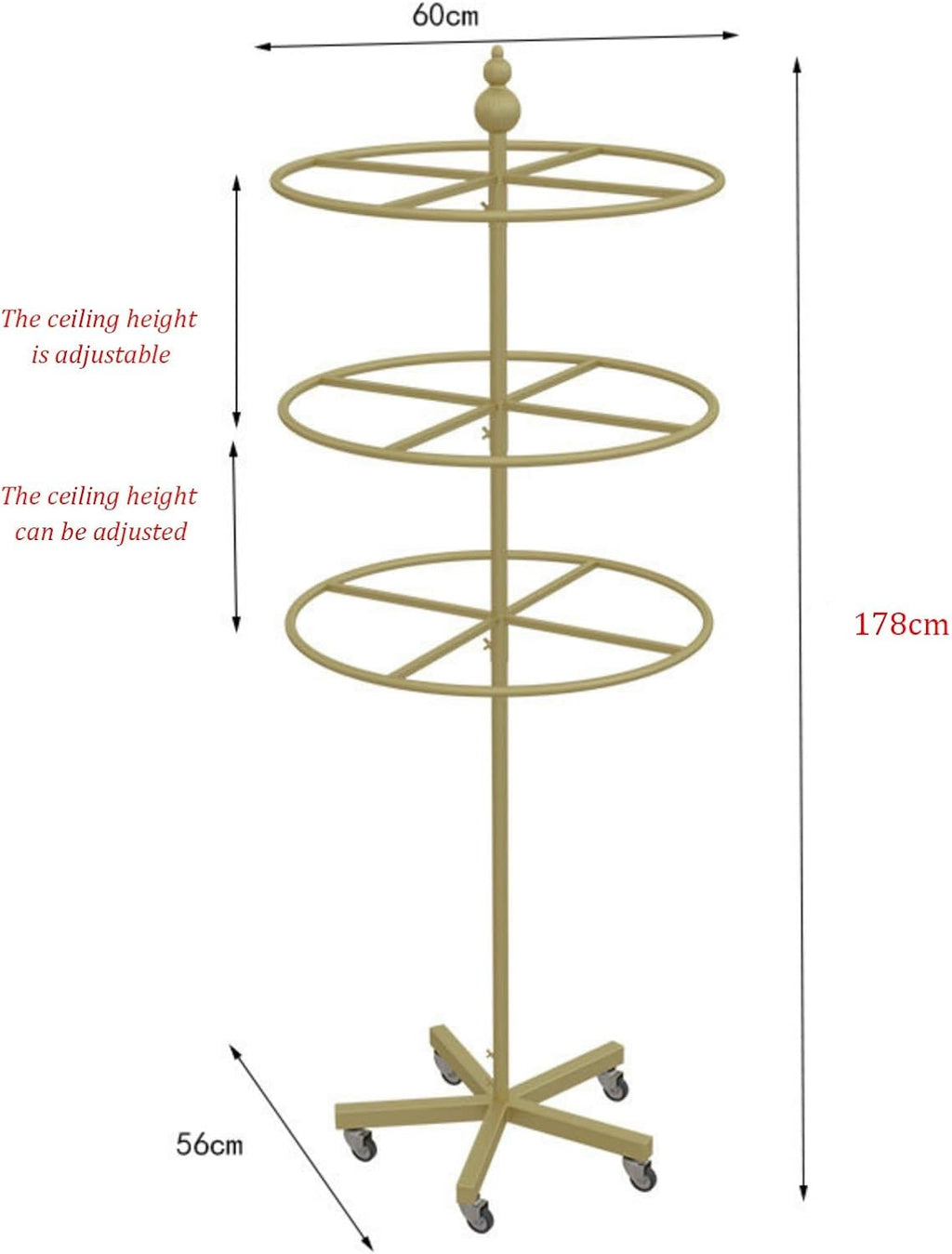 3-Tier Round Garment Rack, 360° Retail Floor Standing Rotating Display Stand, Kids Garment Rack with 5 Wheels, for Retail Store, Boutique, Home Closet(White,H-178 cm)