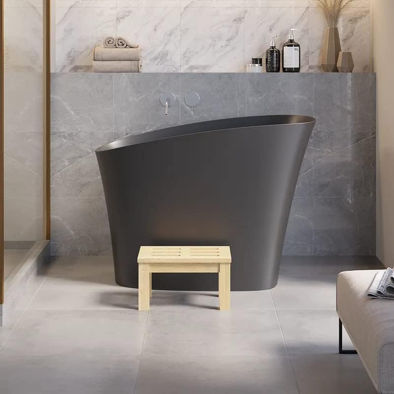 47' Freestanding Soaking Bathtub Modern Oblique Deep Stone Resin Japanese Soaking Bathtub in Matte Black