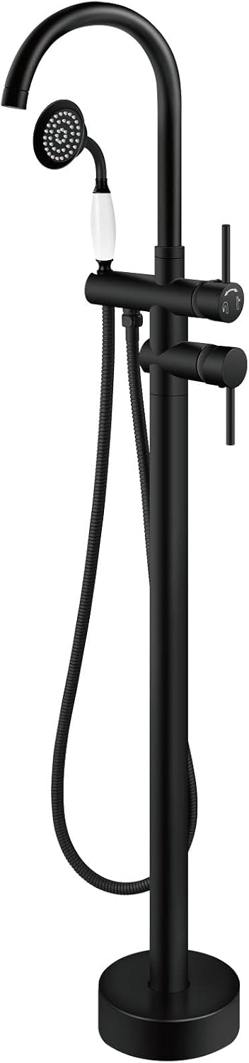 Aolemi Floor Mount Bathtub Faucet Freestanding Tub Filler Standing High Flow Shower Faucets with Ceramic Handheld Matte Black