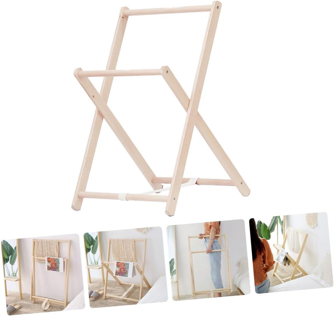 Happyyami Wooden Garment Rack Clothes Storage Stand with Shelves Practical Freestanding Coat Rack for Bedroom Entryway Organizer