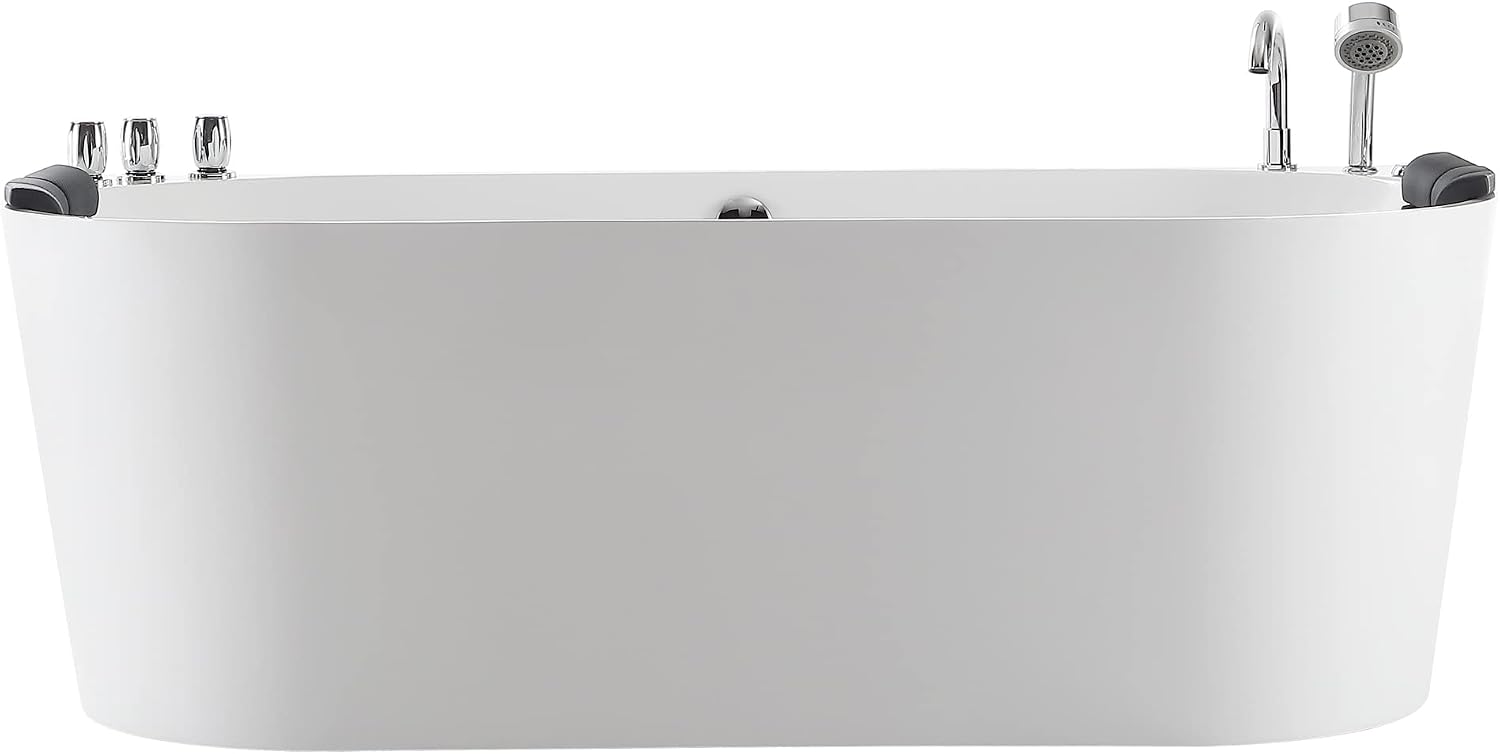 Empava 71' Freestanding Whirlpool Bathtub Oval with 8 Hydromassage Adjustable Water Jets Luxury Acrylic Massage SPA Soaking Bath Tub in White Double Ended