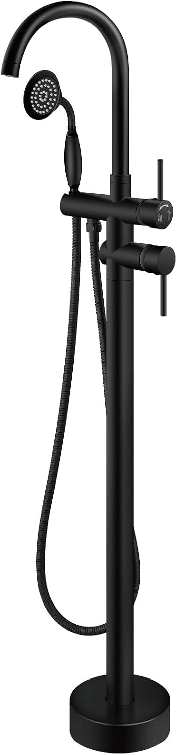 Aolemi Floor Mount Bathtub Faucet Freestanding Tub Filler Standing High Flow Shower Faucets with Vintage Handheld Matte Black