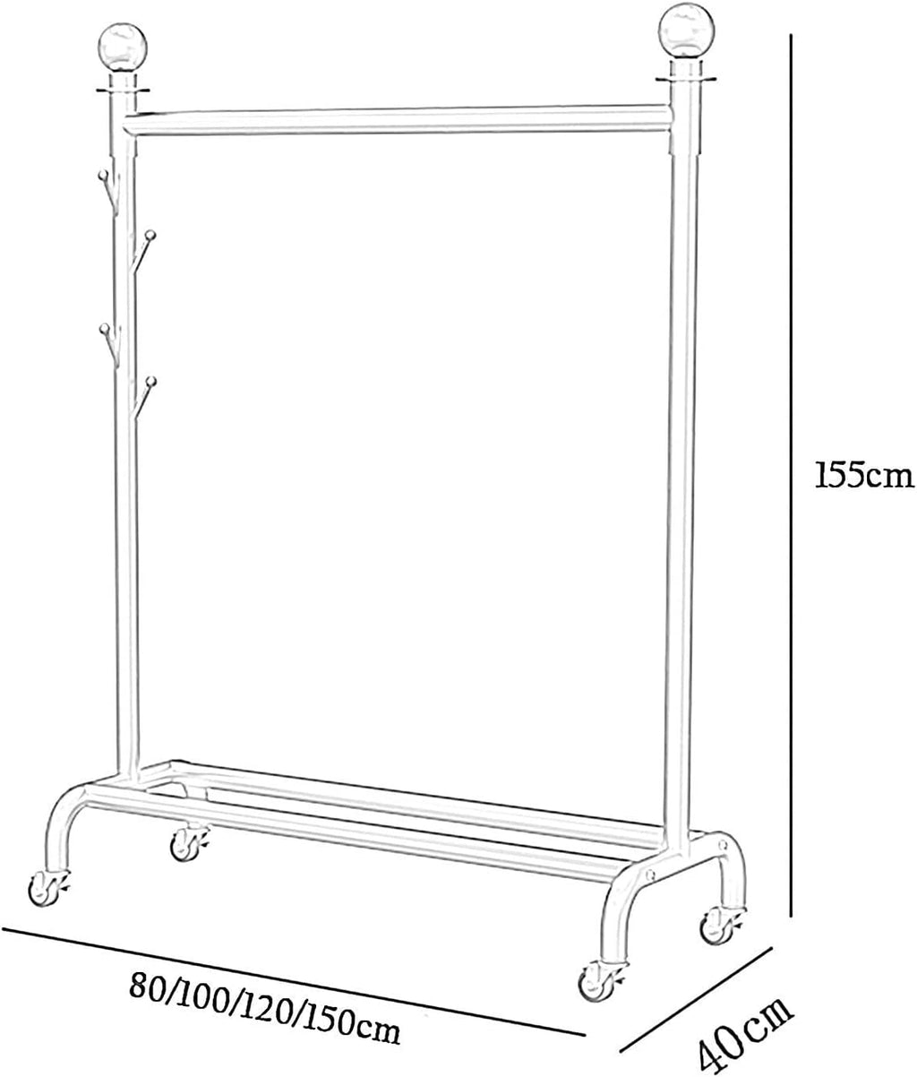 Rolling Garment Rack with Shelf and Wheels, Metal Clothing Stand for Bedroom, Living Room, Retail Use, Storage Organizer(100X40X155Cm)