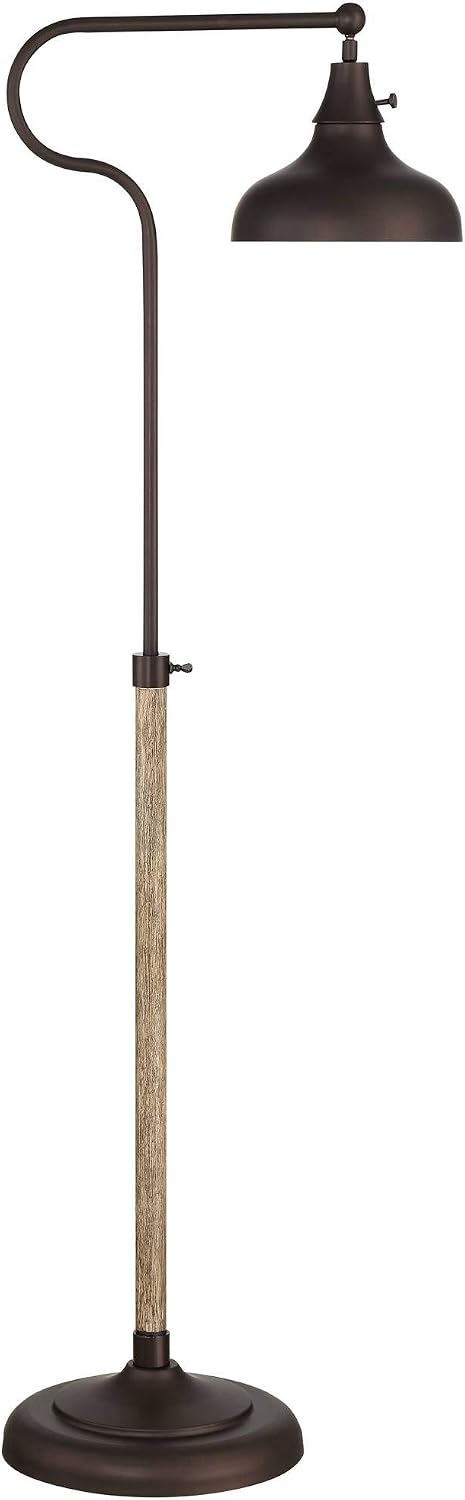 Franklin Iron Works Ferris Industrial Rustic Farmhouse Adjustable Pharmacy Floor Lamp Downbridge 57' Tall Bronze Faux Wood Grain Metal Brown Shade for Cottage Core Living Room Reading House Family