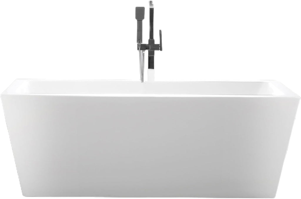 Vanity Art 59 X 29 Inch White Acrylic Freestanding Bathtub | Contemporary Design Soaking Tub with Pop-up Drain and Slotted Overflow Included, UPC Certified VA6814-S-PW