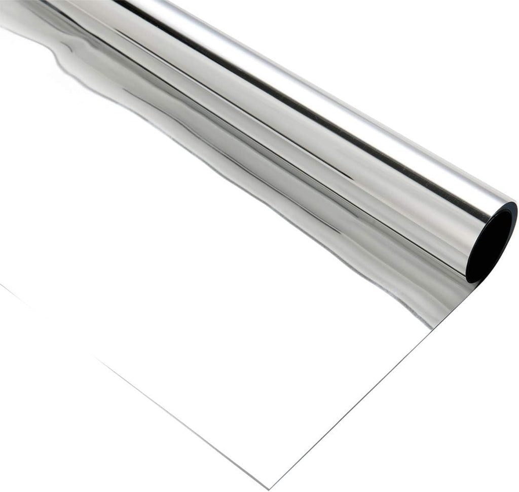 Reflective Window Film One Way Mirror Daytime Privacy Adhesive Glass Film Heat Control Anti UV for Home and Office, 60Inch x 66Feet, Silver