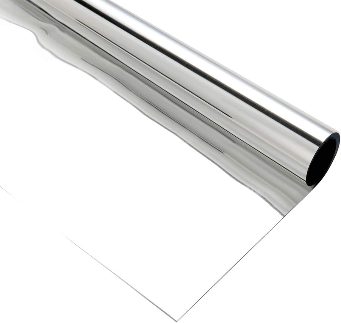 Reflective Window Film One Way Mirror Daytime Privacy Adhesive Glass Film Heat Control Anti UV for Home and Office, 60Inch x 66Feet, Silver