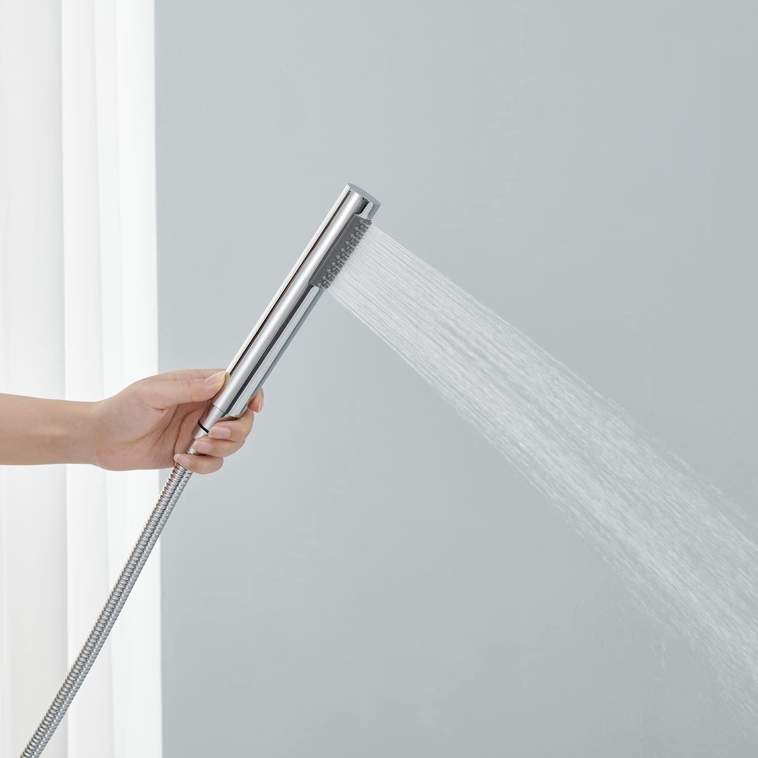 Wowkk Waterfall Freestanding Bathtub Faucet Chrome Floor Mount Tub Filler Brass Single Handle Bathroom Faucets with Hand Shower