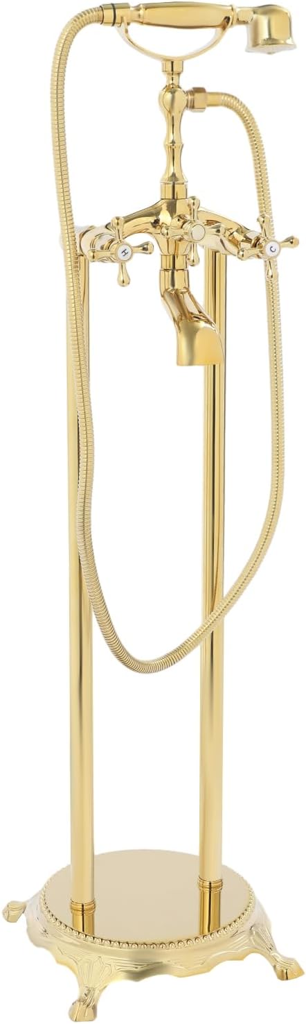 Freestanding Bathtub Faucet, Tub Filler with Handheld Shower, Brushed Nickel, Floor Mount Bathtub Faucet (Gold)
