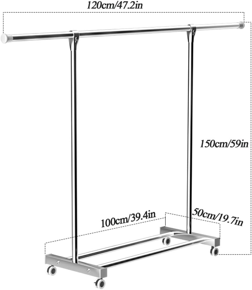 Stainless Steel Clothes Garment Rack with Wheels, Rolling Clothes Organizer, Heavy Duty Clothes Rail with Storage Shelf and 4 Wheels, Load 60kg