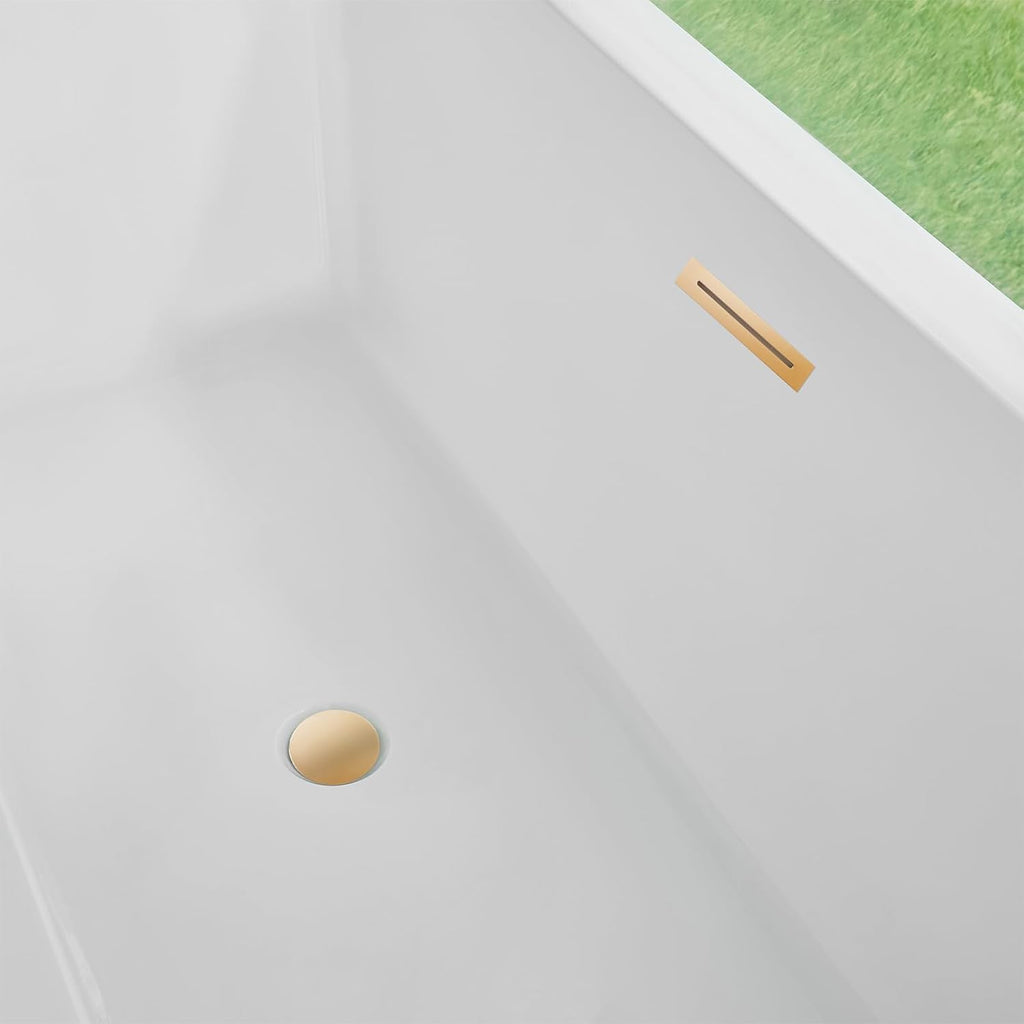 HomeBeyond 59 Inch Freestanding Bathtub | Acrylic Free Standing Tub, Square Flatbottom Freestanding Bathtub Stand Alone Tub, 49 (gallons) capacity