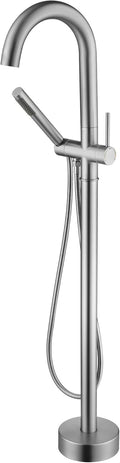sumerain Bathroom Freestanding Bathtub Faucet Brushed Nickel, Modern Floor Mount Tub Faucet, High Flow with Hand Shower