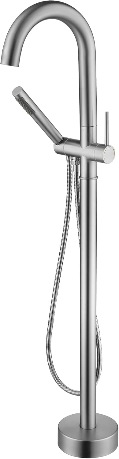 sumerain Bathroom Freestanding Bathtub Faucet Brushed Nickel, Modern Floor Mount Tub Faucet, High Flow with Hand Shower