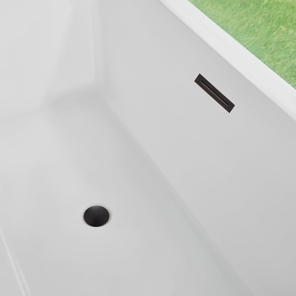 HomeBeyond 67 Inch Free Standing Bathtub | Acrylic Freestanding Soaking Tub, Square Bathroom Stand Alone Tub, Suitable Single Person Bathing, Oil Rubbed Bronze