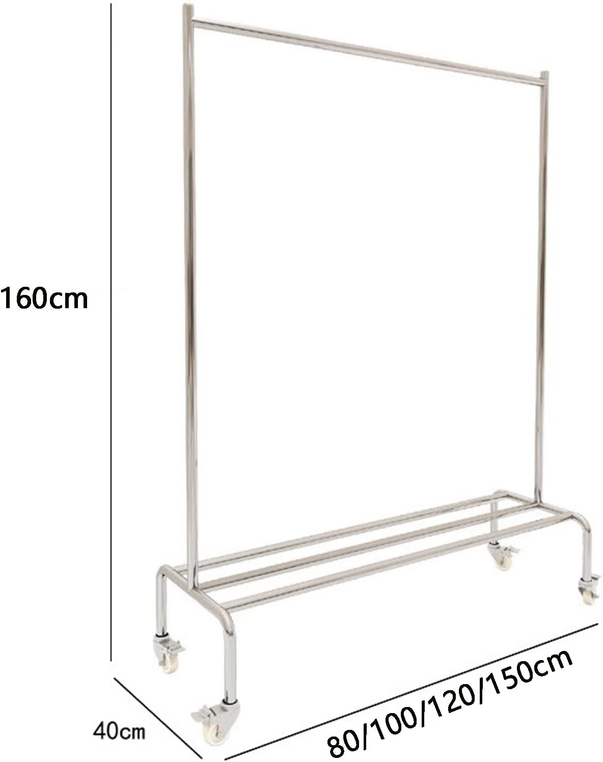 Heavy duty Garment rack 2-in-1 Clothing Rack On Wheels, Multi-functional Clothes Rack With Storage Rack, Rolling Clothes Organizer For Bedroom And Living-room, Silver Stainless Steel Coat Rack ( 100X