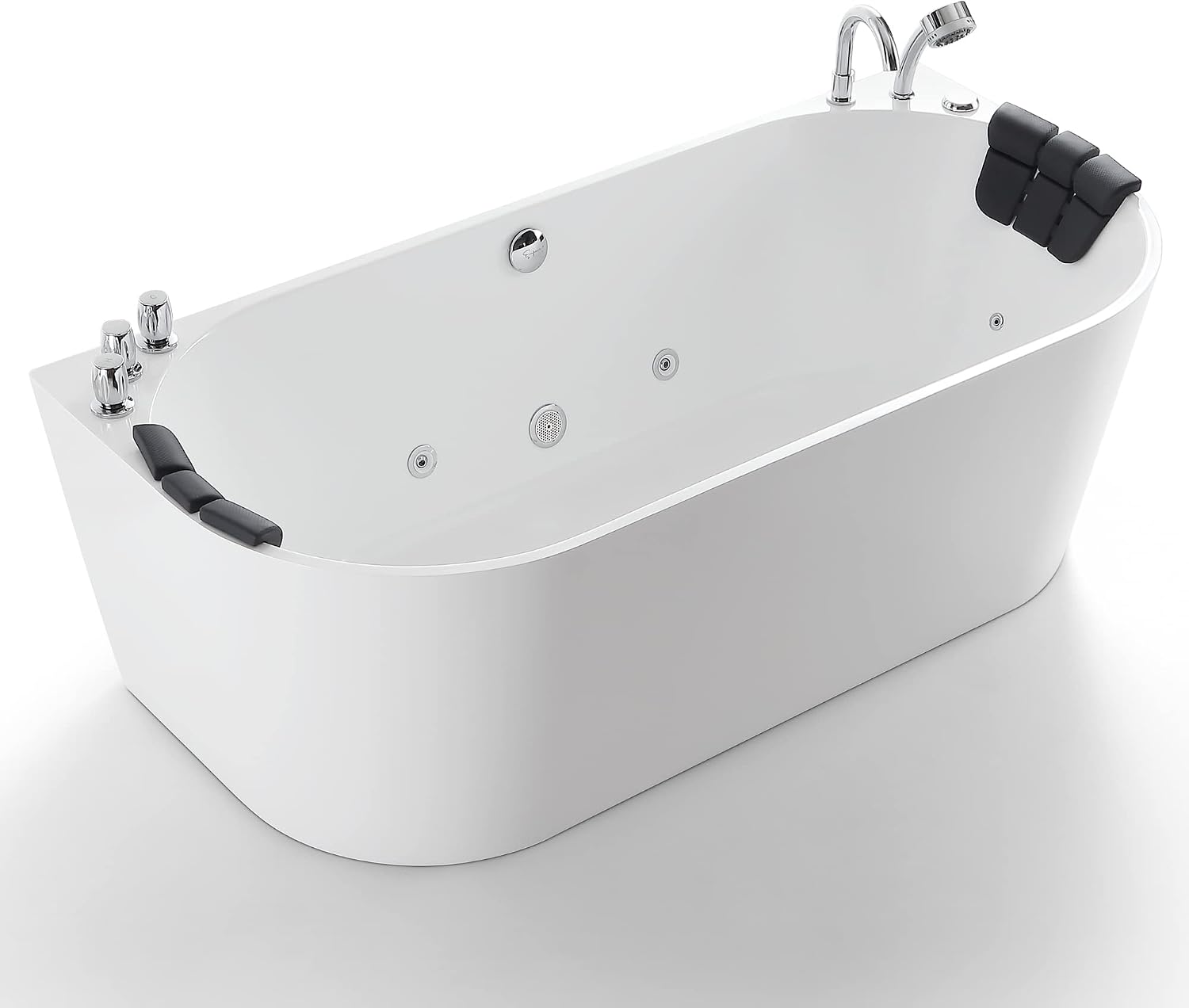 Empava 59-Inch Freestanding Whirlpool Bathtub Oval with 8 Hydromassage Adjustable Water Jets Luxury Acrylic Massage SPA Soaking Bath Tub Double Ended