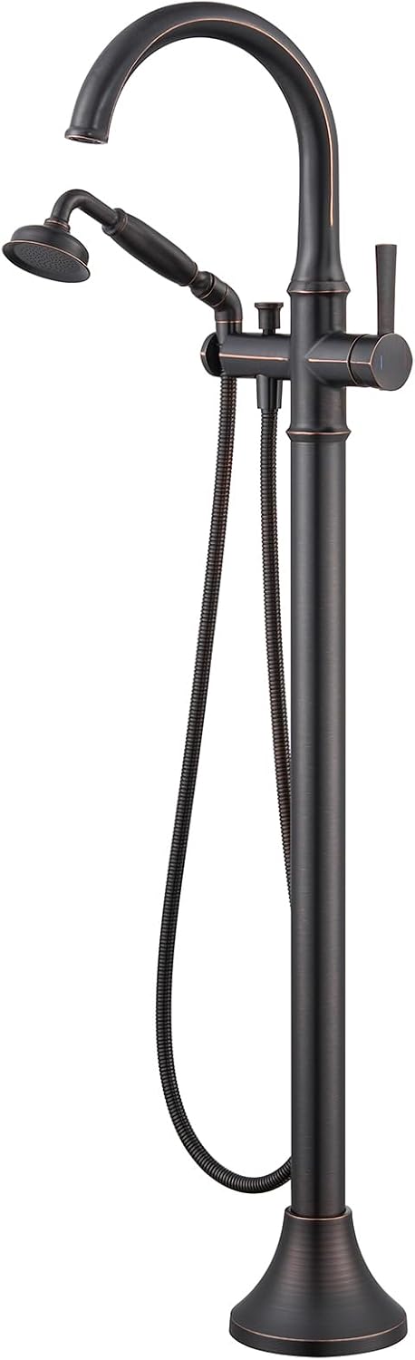 Wowkk Free Standing Tub Faucet Oil Rubbed Bronze Tub Filler Freestanding Bathtub Faucets Brass Tub Faucet with Hand Shower
