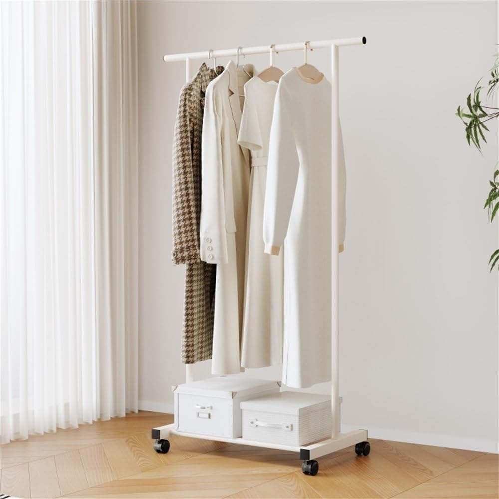 Simple Clothing Rack, Rolling Coat Rack, Garment Organizer with Universal Wheels, Metal Coat Stand for Bedroom, Laundry, Living Room(White,47.2x15.8x57.1in)