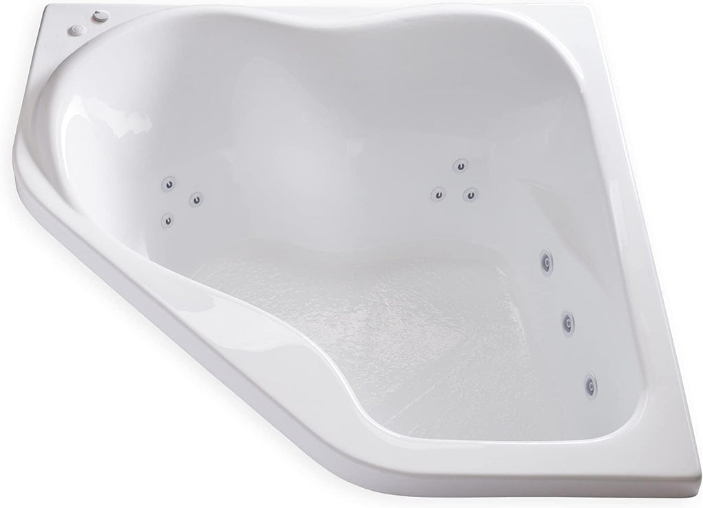 Carver Tubs - CK5959 - Modern Acrylic Whirlpool Tub Water Massage Two Person Bathtub, w/ 12 Jet - White Drop In Curved Triangle Two Person Acrylic Tub - Deep Relaxing Soak - 59'L x 59'W x 20.5'H
