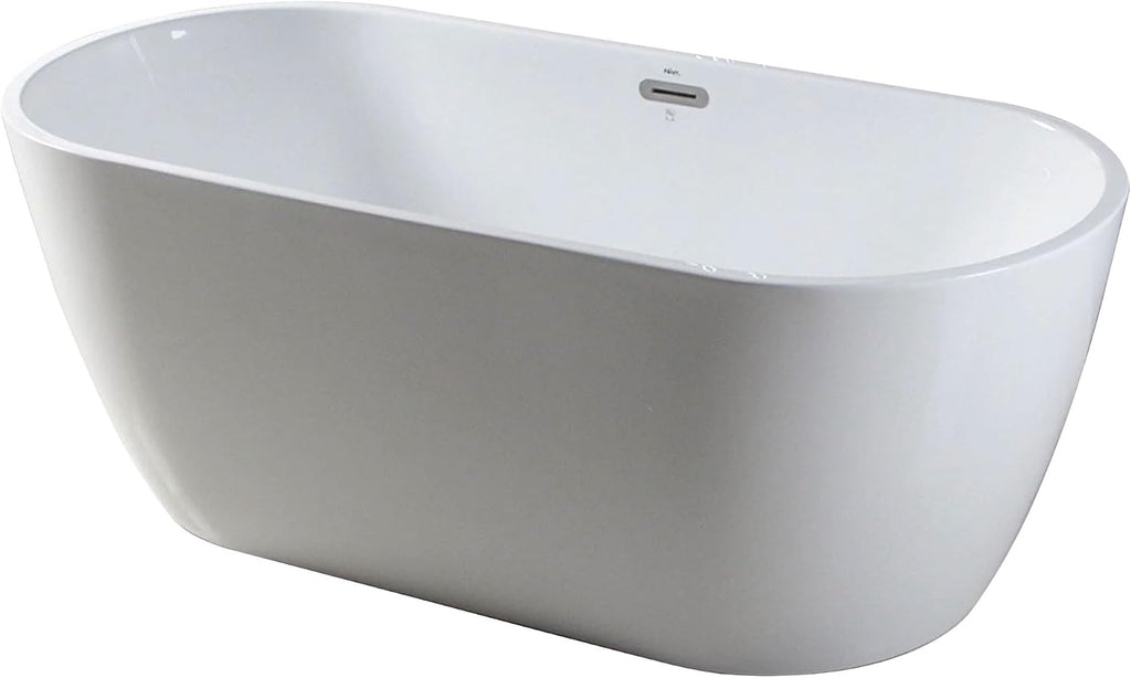 FerdY Bali 59' Acrylic Freestanding Bathtub, Gracefully Shaped Freestanding Soaking Bathtub, Toe-Tap Chrome Drain and Classic Slotted Overflow Included, Glossy White, cUPC Certified