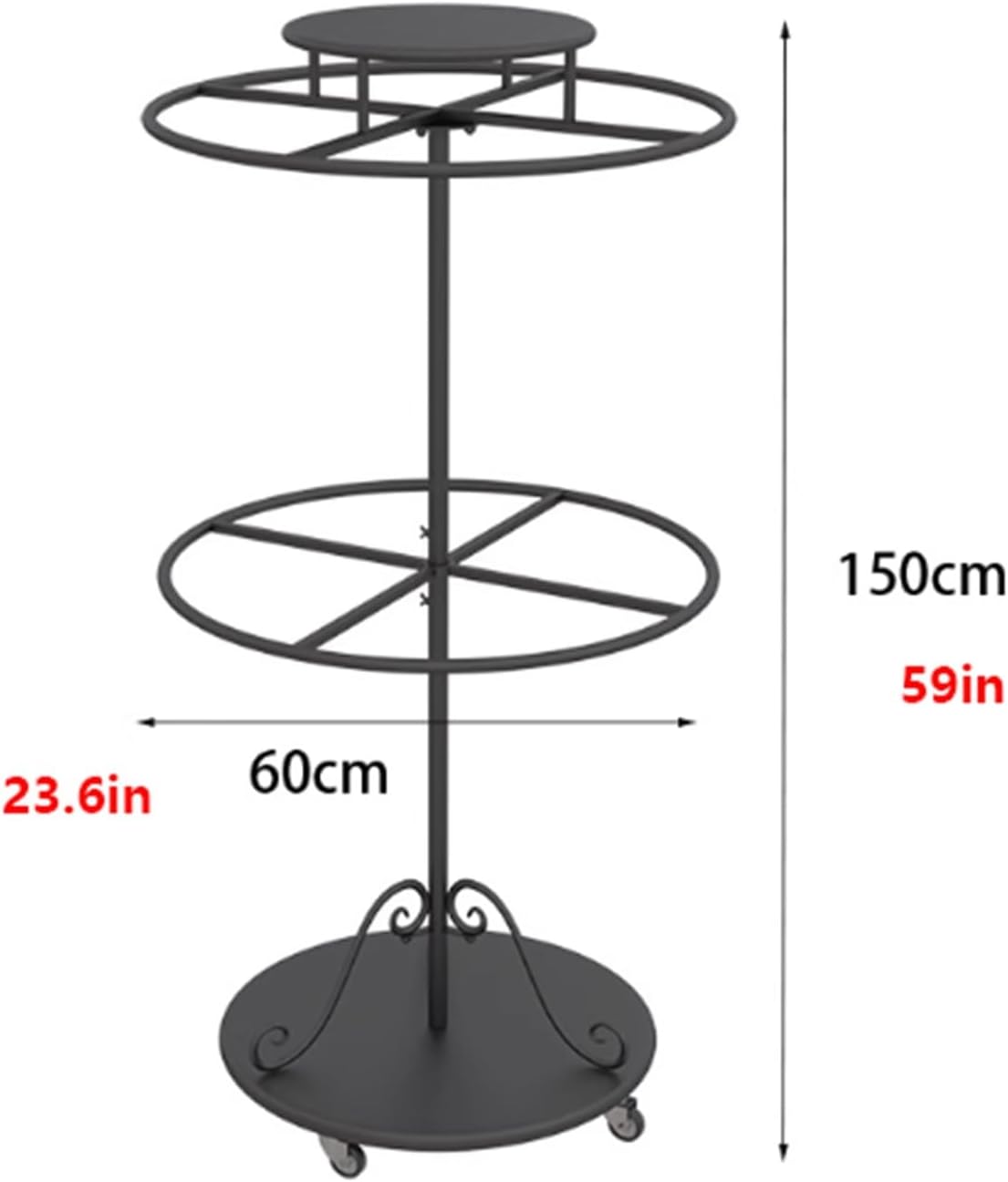 Rotating Metal Garment Rack, Round, Floor Standing Clothing Stand, Clothes Retail Display Shelf, for Bedroom Boutique Commercial Shop Laundry Room, 23.6 * 59in(White)