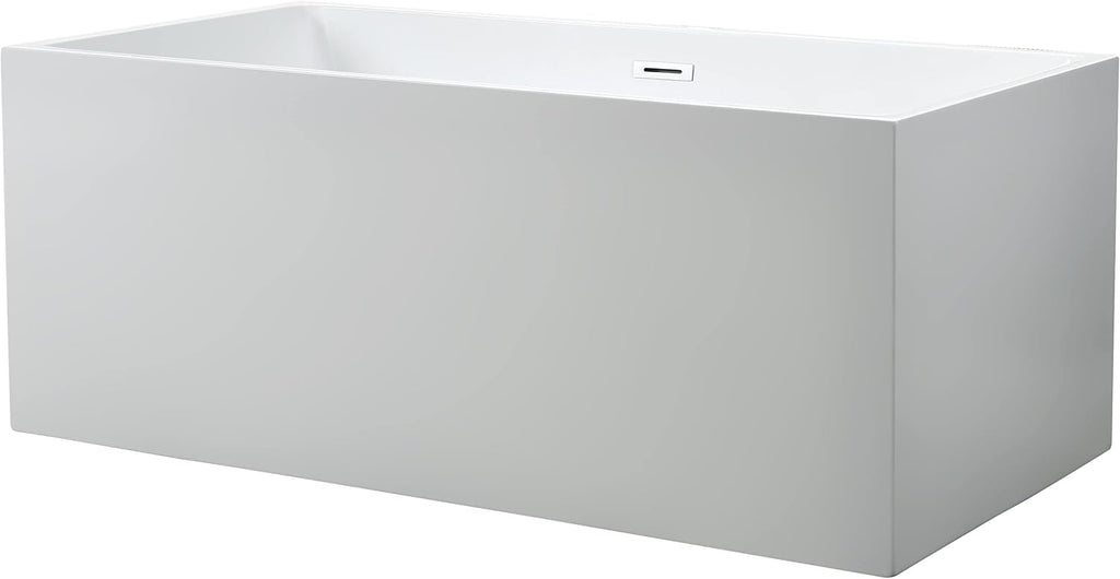 HomeBeyond 67 Inch Freestanding Tub | Acrylic Freestanding Bathtub, Square Flatbottom Freestanding Bathtub Stand Alone Tub with Pop-up Drain Overflow