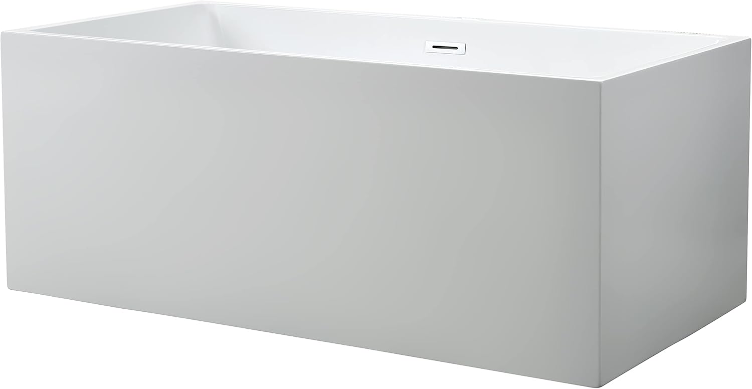 HomeBeyond 67 Inch Freestanding Tub | Acrylic Freestanding Bathtub, Square Flatbottom Freestanding Bathtub Stand Alone Tub with Pop-up Drain Overflow