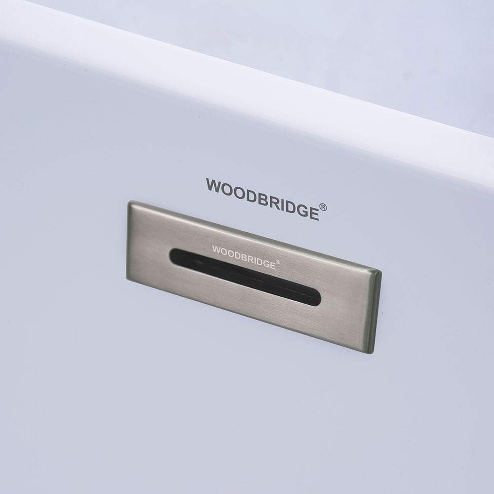 WOODBRIDGE BTA-1516 Acrylic Freestanding Bathtub Contemporary Soaking Tub with Brushed Nickel Overflow and Drain, BTA1516, 59' B-0016 White