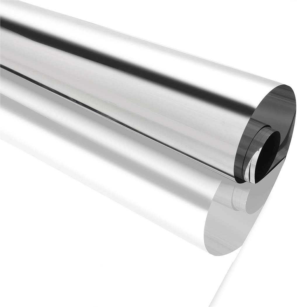 Reflective Window Film One Way Mirror Daytime Privacy Adhesive Glass Film Heat Control Anti UV for Home and Office, 60Inch x 33Feet, Silver