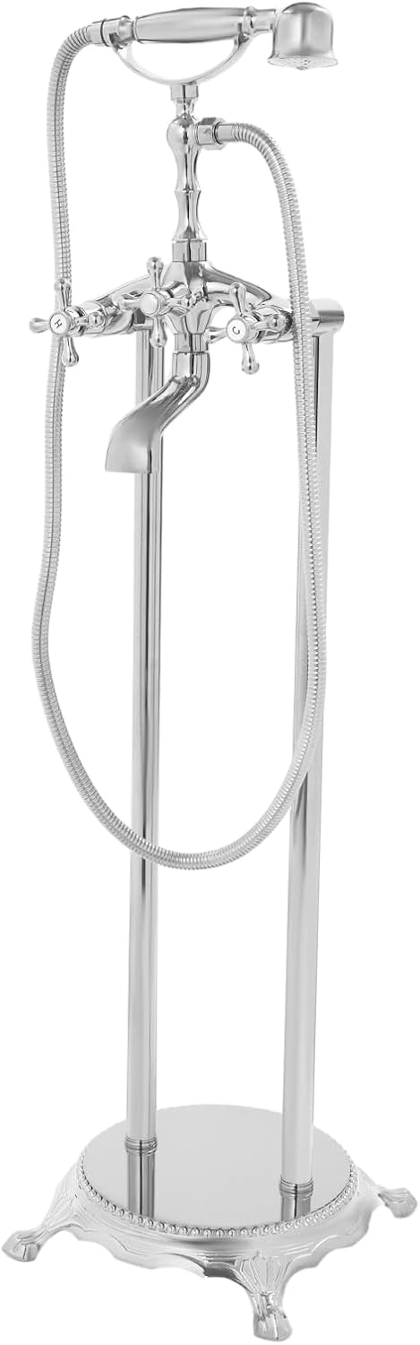 Freestanding Bathtub Faucet, Tub Filler with Handheld Shower, Brushed Nickel, Floor Mount Bathtub Faucet (Silver)