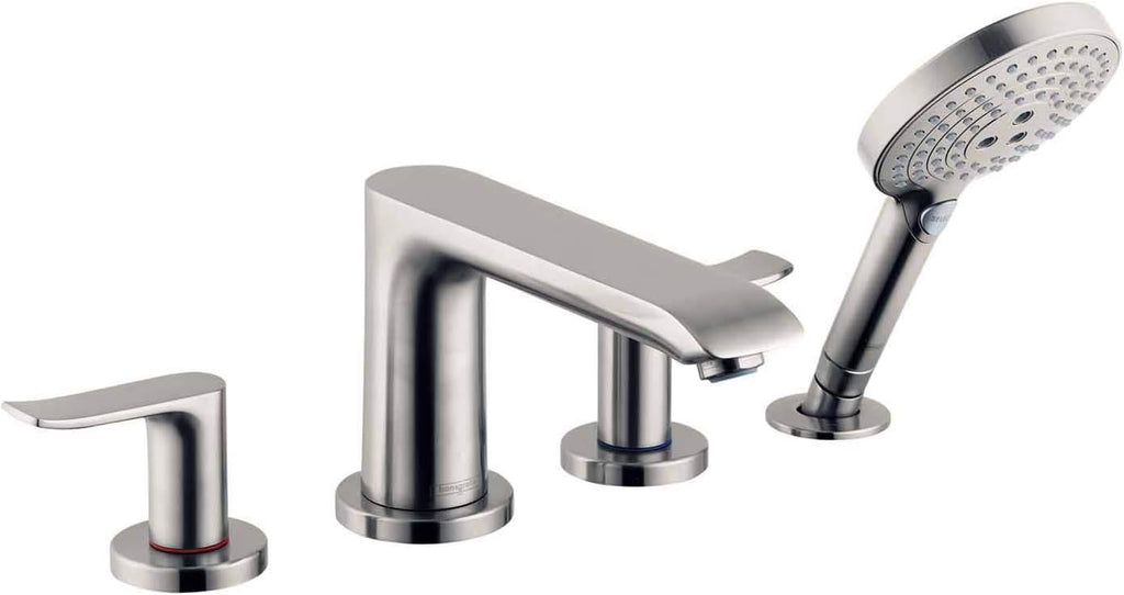 hansgrohe Metris Modern 2-Handle 20-inch Wide Roman Tub Filler Freestanding Bathtub Faucetand Shower Set in Brushed Nickel, 31404821