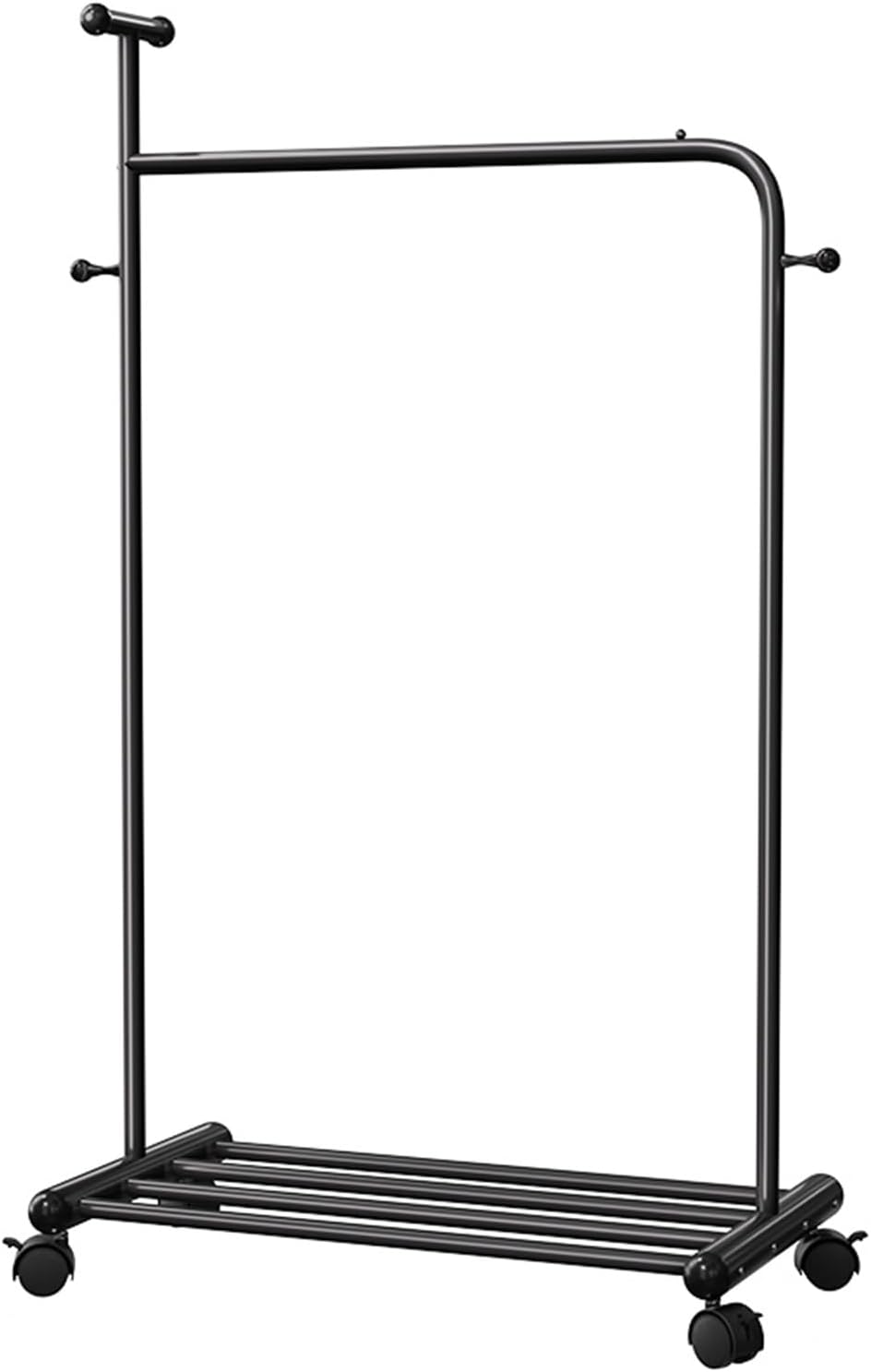 Industrial Clothes Garment Rack with Wheels, Clothes Rail with Bottom Shelf and Side Hooks, Rolling Clothing Rack for Hanging Clothes, Black, Load 176lbs (Color : Black, Size : 120x40x156cm)