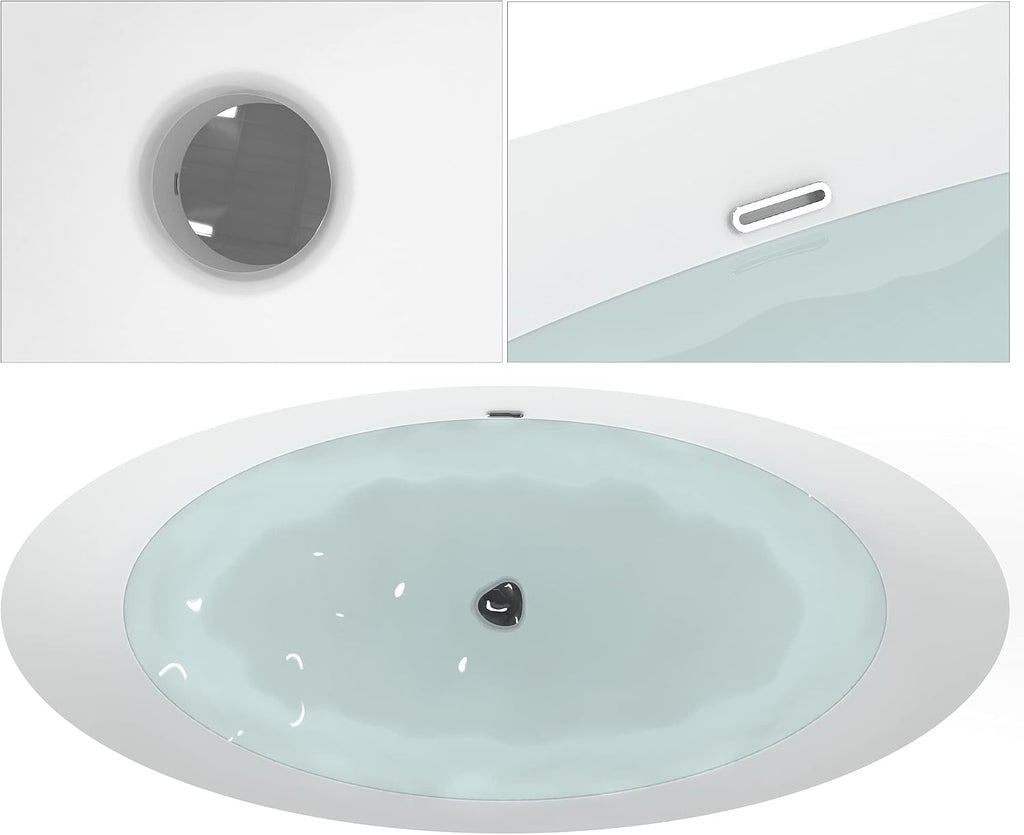 HEATGENE 68.5 Inches Acrylic Freestanding Bathtub Oval Modern Bathtub Contemporary Soaking Tub Easy to Install UPC Certified Drain & Overflow Assembly Included, Black