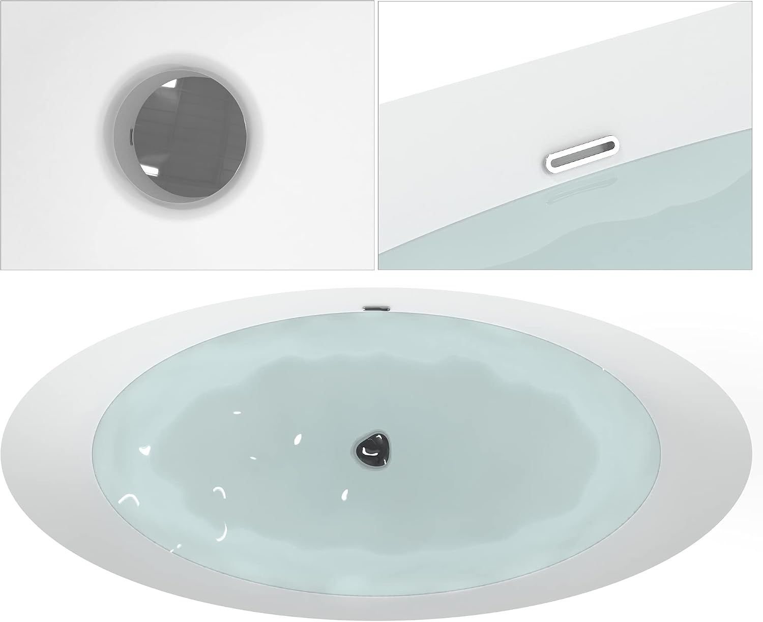 HEATGENE 68.5 Inches Acrylic Freestanding Bathtub Oval Modern Bathtub Contemporary Soaking Tub Easy to Install UPC Certified Drain & Overflow Assembly Included, White