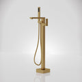 Freestanding Bathtub Faucet with Hand Held Shower, Floor Mount Tub Filler, Brass Bath Tub Faucet, Valve Included，Brushed Gold