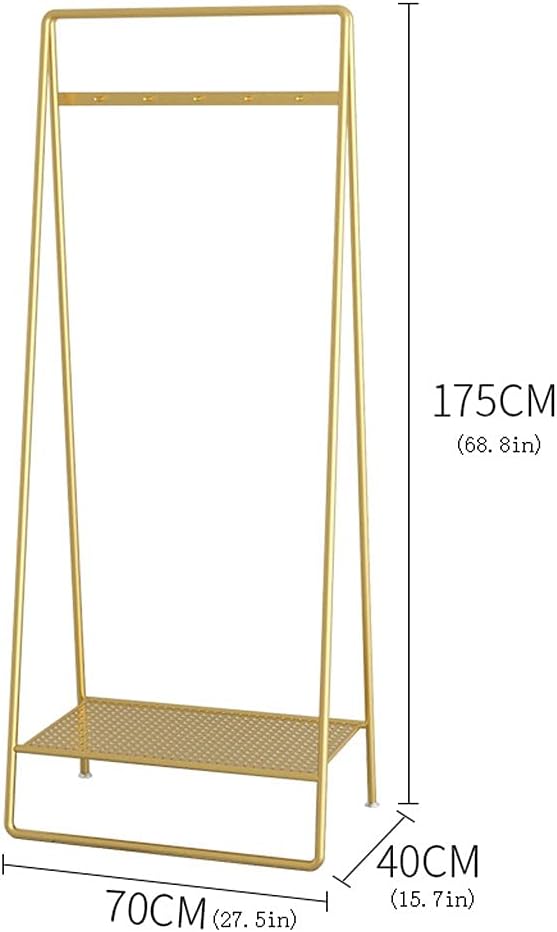 YYDS Clothing Garment Rack Clothes Racks with Hooks Free Standing Holder Collapsible Clothing Hanging Rack Metal Pipe Garment Rack Storage Shelf -Iron Clothing Racks (Color : Gold, Size : 70cm)